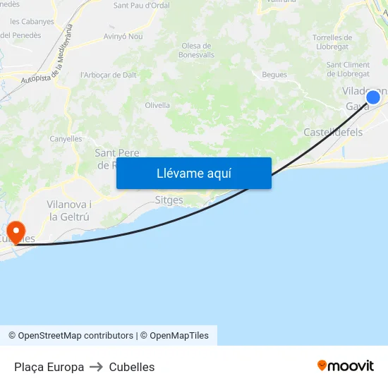 Plaça Europa to Cubelles map