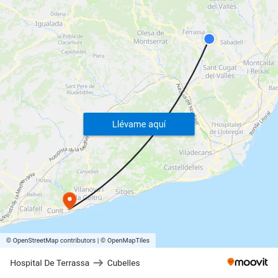 Hospital De Terrassa to Cubelles map