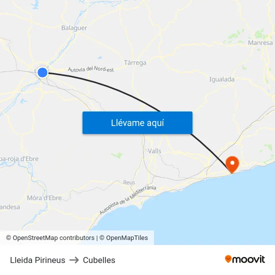 Lleida Pirineus to Cubelles map