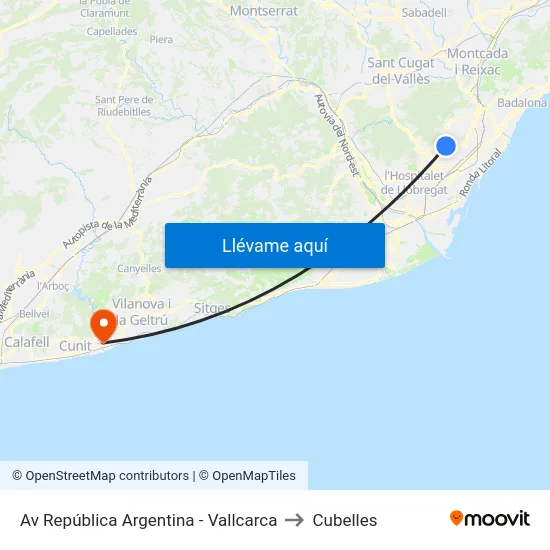 Av República Argentina - Vallcarca to Cubelles map