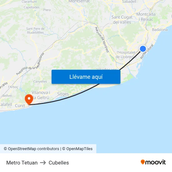 Metro Tetuan to Cubelles map