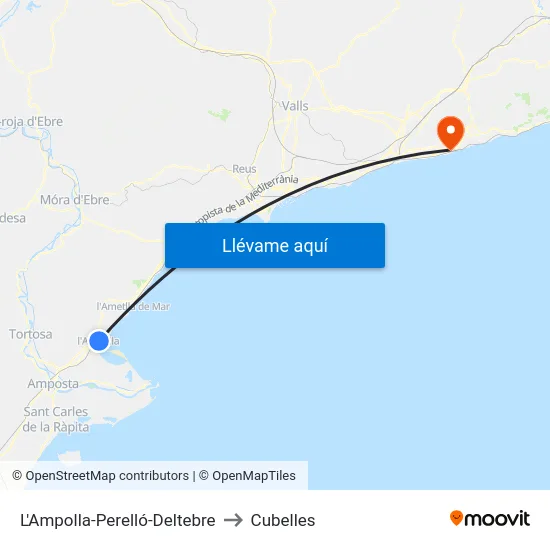 L'Ampolla-Perelló-Deltebre to Cubelles map