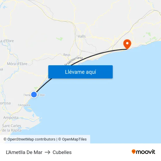 L'Ametlla De Mar to Cubelles map