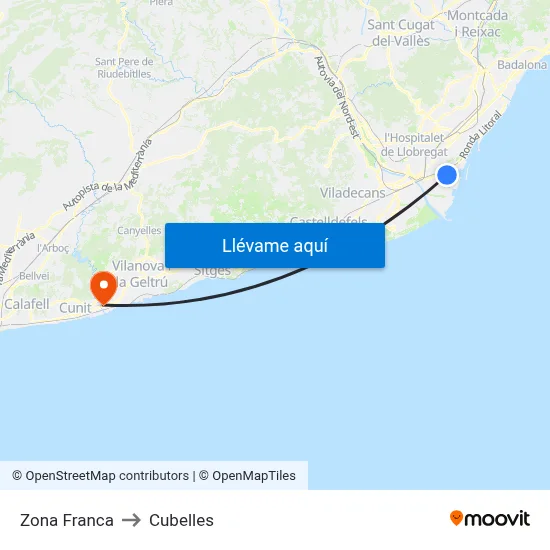 Zona Franca to Cubelles map