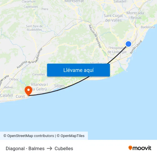 Diagonal - Balmes to Cubelles map