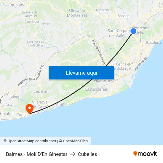 Balmes - Molí D'En Ginestar to Cubelles map