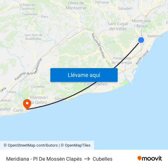 Meridiana - Pl De Mossèn Clapés to Cubelles map