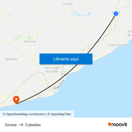 Girona to Cubelles map