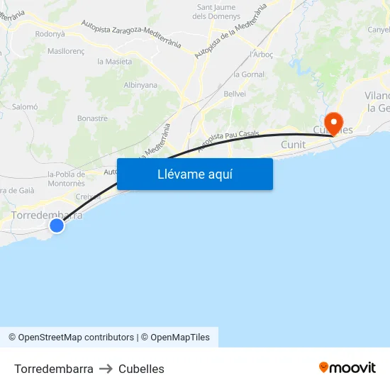Torredembarra to Cubelles map