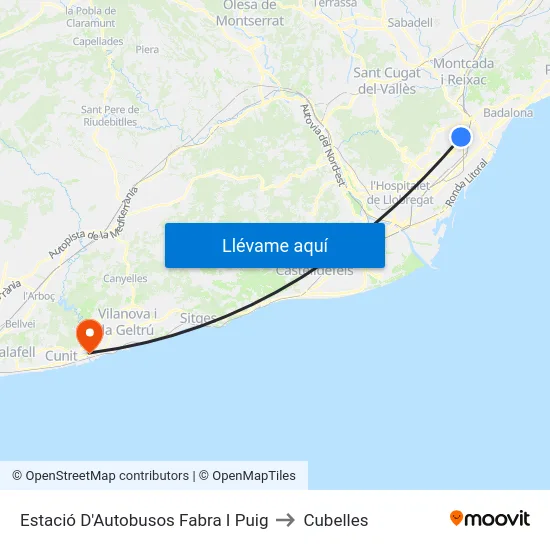 Estació D'Autobusos Fabra I Puig to Cubelles map