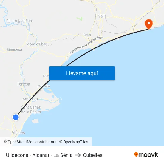 Ulldecona - Alcanar - La Sènia to Cubelles map