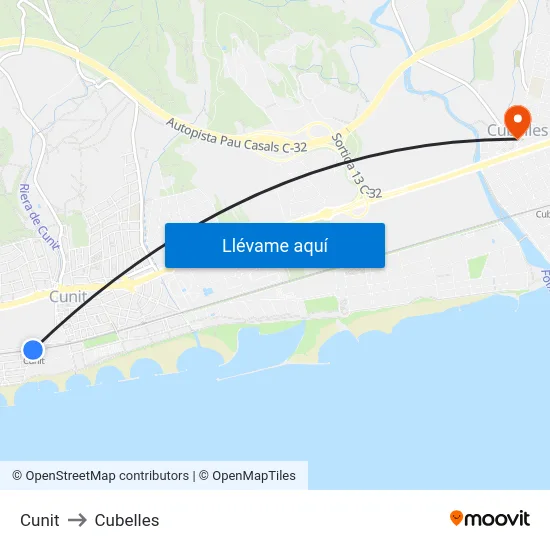 Cunit to Cubelles map