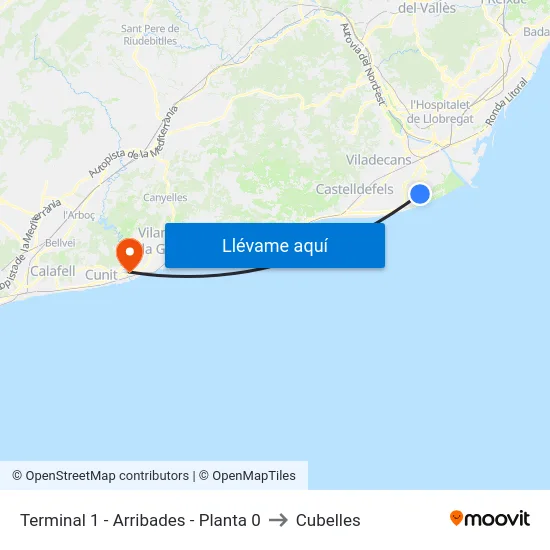 Terminal 1 - Arribades -  Planta 0 to Cubelles map