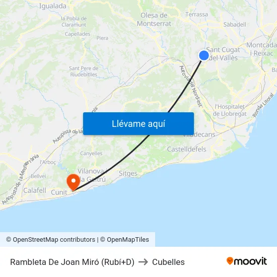 Rambleta De Joan Miró (Rubí+D) to Cubelles map