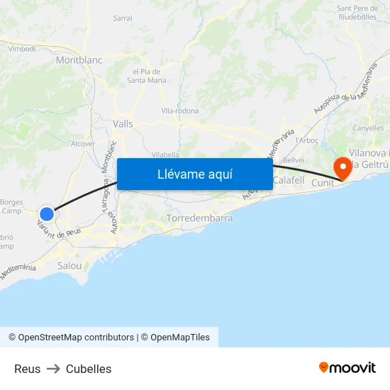 Reus to Cubelles map