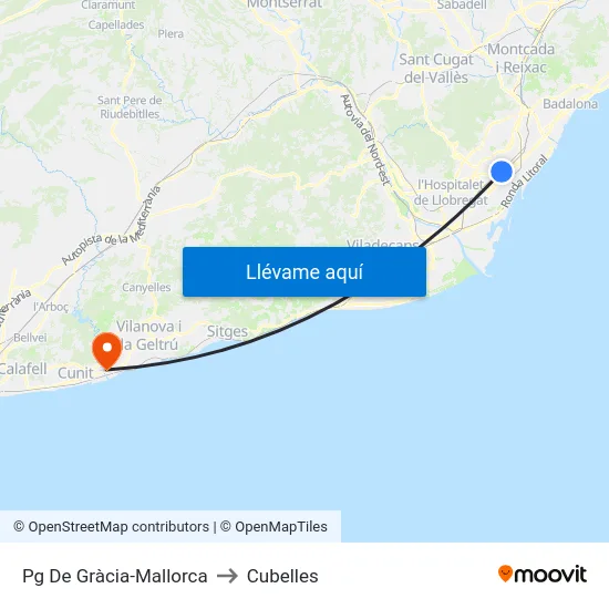 Pg De Gràcia-Mallorca to Cubelles map