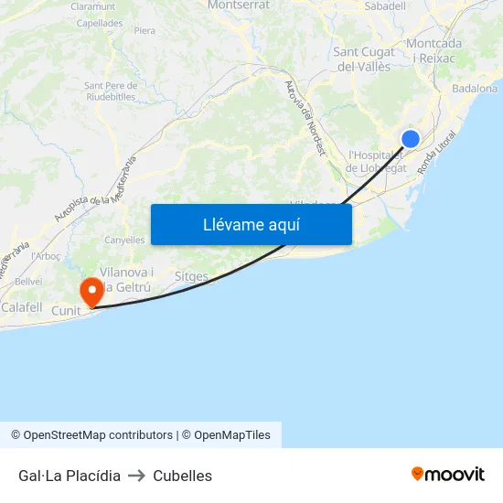 Gal·La Placídia to Cubelles map