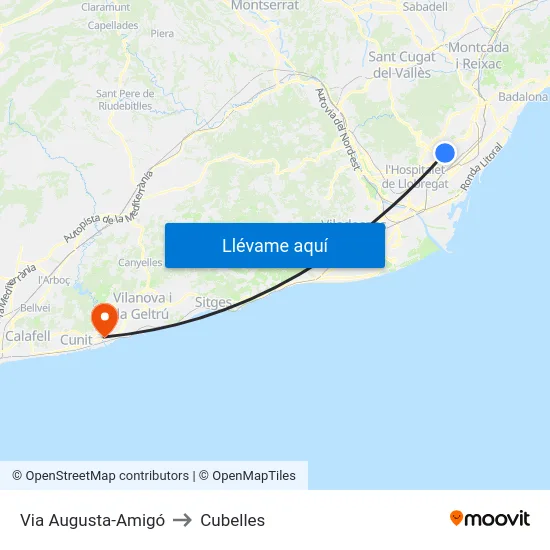 Via Augusta-Amigó to Cubelles map