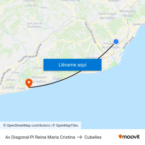 Av Diagonal-Pl Reina Maria Cristina to Cubelles map