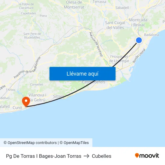 Pg De Torras I Bages-Joan Torras to Cubelles map