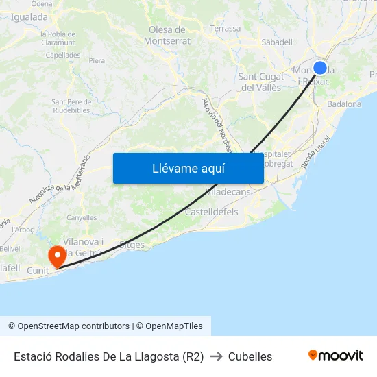 Estació Rodalies De La Llagosta (R2) to Cubelles map