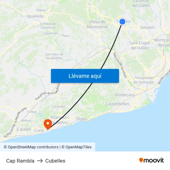 Cap Rambla to Cubelles map