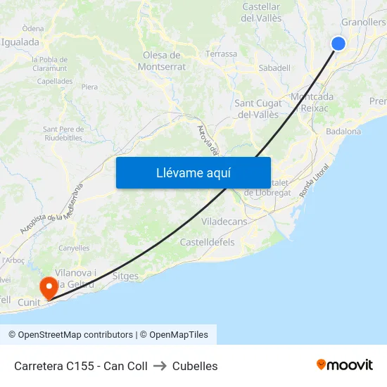 Carretera C155 - Can Coll to Cubelles map