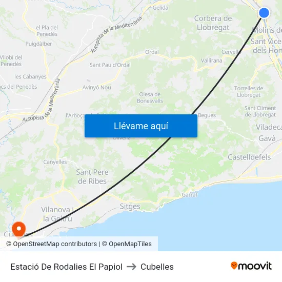 Estació De Rodalies El Papiol to Cubelles map