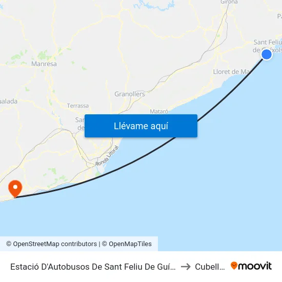 Estació D'Autobusos De Sant Feliu De Guíxols to Cubelles map