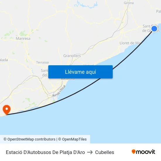 Estació D'Autobusos De Platja D'Aro to Cubelles map