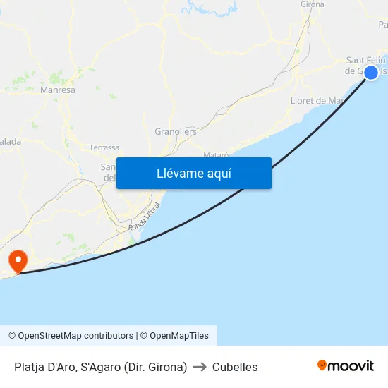 Platja D'Aro, S'Agaro (Dir. Girona) to Cubelles map