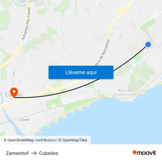 Zamenhof to Cubelles map