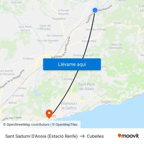 Sant Sadurní D'Anoia (Estació Renfe) to Cubelles map