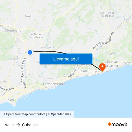 Valls to Cubelles map
