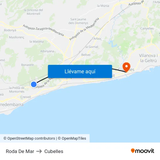 Roda De Mar to Cubelles map