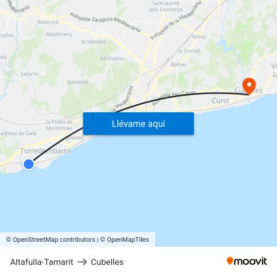 Altafulla-Tamarit to Cubelles map