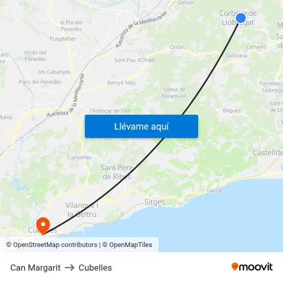 Can Margarit to Cubelles map