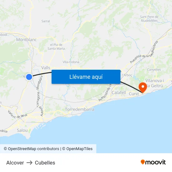 Alcover to Cubelles map