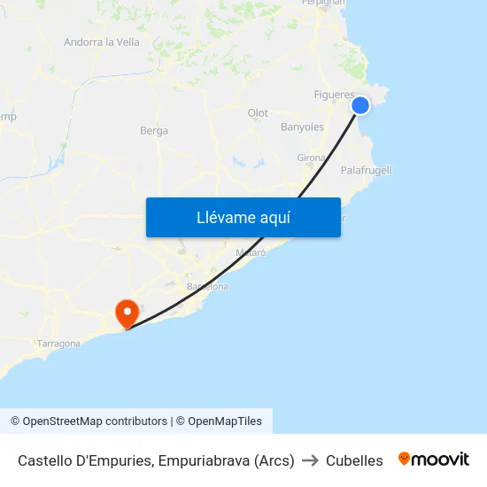 Castello D'Empuries, Empuriabrava (Arcs) to Cubelles map