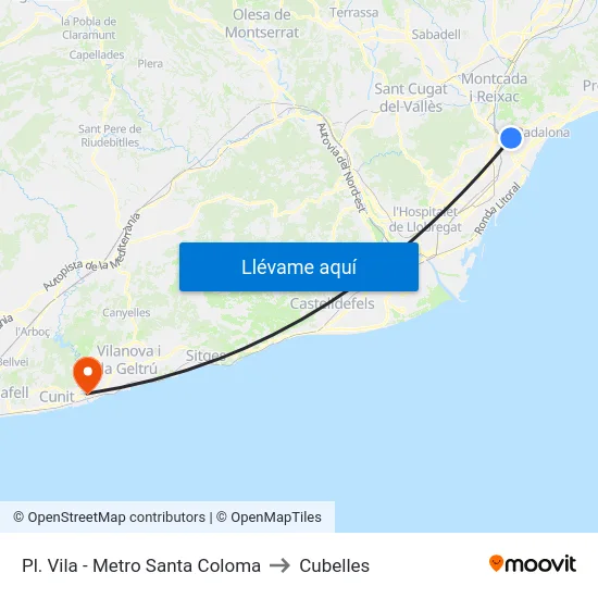 Pl. Vila - Metro Santa Coloma to Cubelles map