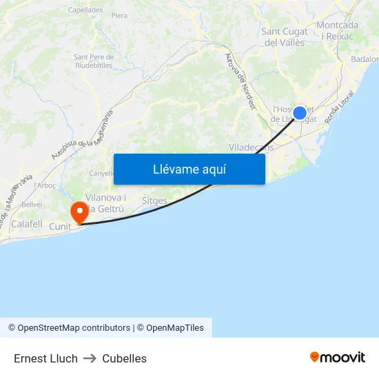 Ernest Lluch to Cubelles map