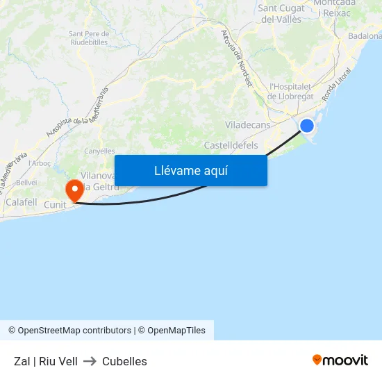 Zal | Riu Vell to Cubelles map