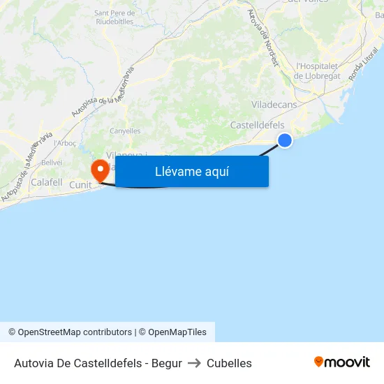 Autovia De Castelldefels - Begur to Cubelles map