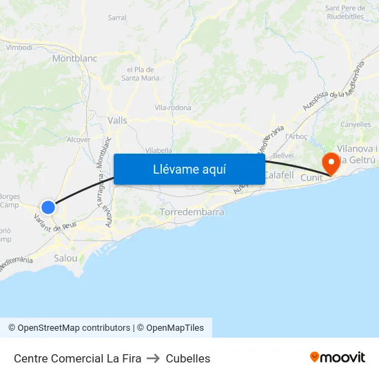 Centre Comercial La Fira to Cubelles map