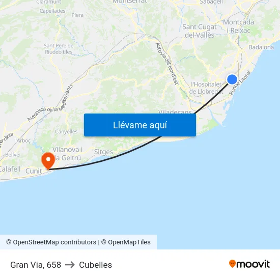 Gran Via, 658 to Cubelles map