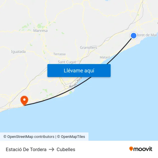 Estació De Tordera to Cubelles map