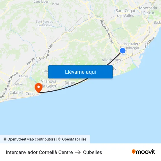 Intercanviador Cornellà Centre to Cubelles map