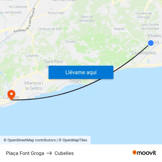 Plaça Font Groga to Cubelles map