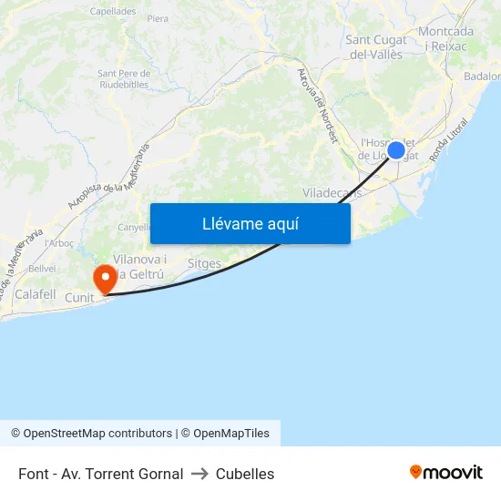 Font - Av. Torrent Gornal to Cubelles map