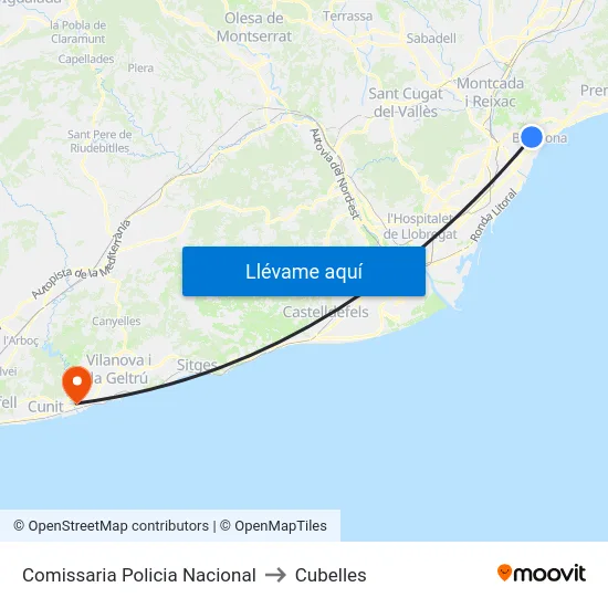 Comissaria Policia Nacional to Cubelles map